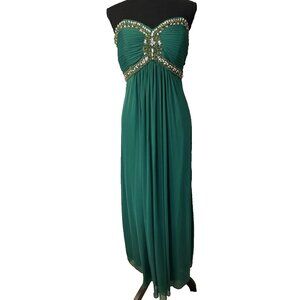 Xscape 12P Green Flowy Beaded Sequin Crystals Formal Wedding Party Cruise Prom